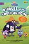 "RIDDLES of the TREEBORHOOD. Choose Your Path to Work Out Riddles." Drei animierte Figuren auf einer Wiese.