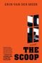 Text: "Erin Van Der Meer", "a novel", "The Scoop". Illustration: Frau am Fenster mit Laptop, oranger Hintergrund., Buch