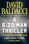 „DAVID BALDACCI“, „A 6:20 MAN THRILLER“, „COMING NOVEMBER 2026“. Grauer Hintergrund mit gelbem und weißem Text.