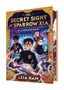 "The Secret Sight of Sparrow Xia" und "Leia Ham" steht auf dem Cover. Vier junge Figuren mit leuchtenden Lichtern in den Händen., Buch
