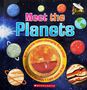 "Meet the Planets" in bunten Buchstaben; umgeben von illustrierten Planeten im Weltraum. Logo unten: Scholastic.