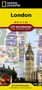 "London: City Destination Map & Travel Guide. Bild von Big Ben, rote Doppeldeckerbusse, Karte und Sehenswürdigkeiten."