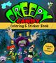 "Creepy Candy Coloring & Sticker Book. Includes 100+ Stickers!" Cartoonfiguren vor einem gruseligen Haus.