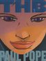"THB" oben, "PAUL POPE" unten. Illustration eines Gesichts mit intensiven violetten Augen und betonten Lippen., Buch