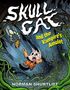 "Skull Cat and the Vampire's Amulet" und "Norman Shurtliff". Illustration einer Katze, die in einem Wald stürzt., Buch