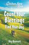 Text: "Count Your Blessings, Find Your Joy, Amy Newmark." 
Ein Hund läuft durch eine hügelige, grüne Landschaft.