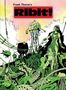 Oben steht: "Frank Thorne's Ribit!". Darunter eine futuristische Szene in Grün- und Gelbtönen mit verschiedenen Figuren und Maschinen., Buch