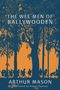 "The Wee Men of Ballywooden", Arthur Mason. Silhouetten von Bäumen und kleinen Figuren, eine Eule auf einem Ast., Buch