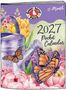"2027 Pocket Calendar". Illustration mit Gießkanne, Schmetterlingen und Blumen in lebhaften Farben.