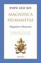 Oben steht "Pope Leo XIV." Darunter "Magnifica Humanitas" und "Magnificent Humanity". Unten ein Wappen, dann "Ignatius"., Buch