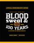 „Blood Sweat & 100 Years: A Century of Bruins Hockey“. Ein stilisiertes Logo in Schwarz und Gold, mit einem Bären.