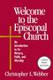 „Welcome to the Episcopal Church“ in weißen Buchstaben auf rotem Hintergrund. Links ist ein goldenes Kreuz., Buch