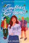 „Snowflakes or Surf Breaks?“ Illustration mit drei Menschen: eine Frau in Winterkleidung, zwei Männer am Strand., Buch