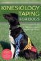 Text: „Kinesiology Taping for Dogs“ und weitere Beschreibungen. Ein Hund mit farbigem Tape sitzt auf einer Wiese.