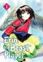 Text: "Erin the Beast Player". Junge mit großen grünen Augen und buntem Gewand, sitzt vor einem drachenartigen Wesen., Buch