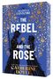 "The City of Fantome: The Rebel and The Rose." Silhouetten eines Mannes und einer Frau mit Schwertern, umgeben von Rosen.