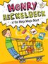 „Henry Heckelbeck at the Mega Magic Mart“ steht oben. Ein Junge fährt fröhlich auf einem Einkaufswagen.