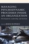 Der Buchtitel lautet: "Managing Psychodynamic Processes Inside an Organization." Im Hintergrund ist ein Wald mit Holzstämmen., Buch
