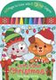 "60 Pages to Color with 8 Glitter Crayons. Let's Color Christmas! Carry-Along Coloring." Illustration von Hund und Katze., Buch