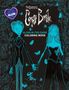 Text: "Corpse Bride", "Glow-in-the-Dark Coloring Book". Illustration zweier Figuren, umgeben von Schmetterlingen und Ranken., Buch