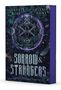 "Sorrow & Strangers" und "Avalon University Book Two" auf einem mystischen, blauen Cover mit Ranken und einem magischen Symbol., Buch