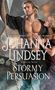 "Johanna Lindsey, Stormy Persuasion, A Malory Novel, #1 New York Times Bestselling Author." Illustration eines Paares im Sturm., Buch