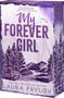 „My Forever Girl“, „USA Today Bestselling Author Laura Pavlov“. Lila Illustration von Wald und Bergen.