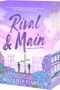 Text: "Cover to be revealed, Edges coming soon, Rival and Main, Melanie Harlow". Blaues Design mit sandfarbenem Hintergrund., Buch