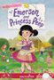 „Emerson and Princess Peep“ in lila Schrift. Ein gelbes Küken, fröhliche Kinder in farbenfrohen Kleidern im Garten., Buch