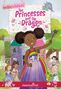 "WellieWishers: The Princesses and the Dragon". Illustration mit Mädchen in bunten Kleidern, Burg und einem kleinen Drachen., Buch