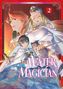 "The Water Magician", Band 2. Drei Figuren in fantasievoller Kleidung, zwei im Hintergrund, eine vorne mit Stab und blauen Umhängen., Buch