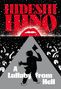 „Hideshi Hino“ in Rot, „A Lullaby From Hell“ in Weiß. Silhouette mit Axt, schreiende Gesichter im Hintergrund. Illustrationsstil., Buch