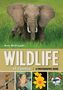 "WILDLIFE of Zambia" von Rory McDougall. Oben ein Elefant in hohem Gras, unten Bilder: Vogel, Schmetterling, Blume, Schmetterling., Buch