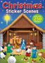 Text: "Christmas Sticker Scenes" und "with over 250 Stickers". Illustration einer Krippe mit Figuren und Tieren., Buch