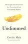 "The Eight Awarenesses for Freedom from Unwanted Habits." Eine gelbe Feder in der Mitte. "Undimmed" und "Cecily Mak."