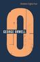 "Nineteen Eighty-Four", "GEORGE ORWELL". Illustration eines großen orangefarbenen O auf dunkelblauem Hintergrund.