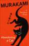Text: MURAKAMI, A Personal Story, Abandoning a Cat. Schwarze Katze auf orange-rotem Hintergrund.