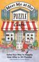 "Meet Me at the Puzzle Café" steht oben, darunter sitzen zwei Personen vor einem Café. Es hat ein rot-weißes Markisendach., Buch