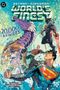 "WORLD’S FINDEST" und "BATMAN • SUPERMAN" stehen oben. Eine Comic-Illustration zeigt verzerrte Helden in einem lebhaften Stil., Buch