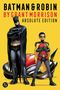 BATMAN & ROBIN BY GRANT MORRISON ABSOLUTE EDITION. Illustration von Batman und Robin vor gelbem Hintergrund und Motorrad.
