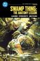 "Swamp Thing: The Anatomy Lesson" und die Namen von Alan Moore, Stephen Bissette, John Totleben. Illustration: Waldszene mit Swamp Thing, einer Frau, Schmetterlingen und einem Frosch., Buch
