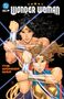 "ALL IN WONDER WOMAN" und "THE WONDER WAR". Zwei Wonder Woman-Figuren in dynamischen Posen mit Armbändern., Buch