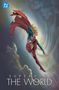 "Supergirl The World". Illustration einer fliegenden Superheldin mit blonden Haaren und rotem Umhang im Himmel.