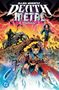 "Dark Nights: Death Metal Compendium." Illustration mit heldenhaften Figuren vor stürmischem, apokalyptischem Hintergrund., Buch