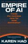 „EMPIRE OF AI“, „Inside the reckless race for total domination“, Autor: Karen Hao. Oben Code-Hintergrund, unten Penguin-Logo.