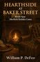 „HEARTHSIDE AT BAKER STREET“, sieben neue Sherlock Holmes Fälle von William P. DeFeo. Eine gemütliche Bibliothek mit Kamin., Buch