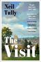 Text: "Neil Tully. People don't care what's true. Just whatever story suits them best. The Visit."  
Gemälde mit Landschaft und Kirche., Buch