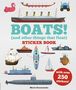 Text: "BOATS! (and other things that float) STICKER BOOK with over 250 stickers! Maria Brzozowska." Bilder von verschiedenen Booten.