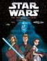 Texte: "Star Wars", "The Prequel Trilogy", "A Graphic Novel". Illustration dreier Figuren mit futuristischen Waffen und Sternenhintergrund., Buch