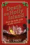 Text: "Death on Holly Island. Deck the halls with deadly secrets... F.L. Everett."  
Illustration: Schneebedecktes Herrenhaus, roter Hintergrund, Stechpalmen-Dekor., Buch